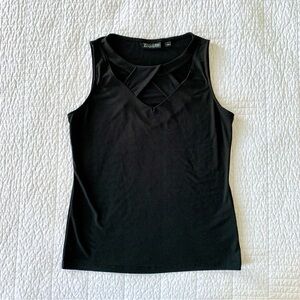 New York & Company Sleeveless Cutout Cross Front Top - Black - Size Small